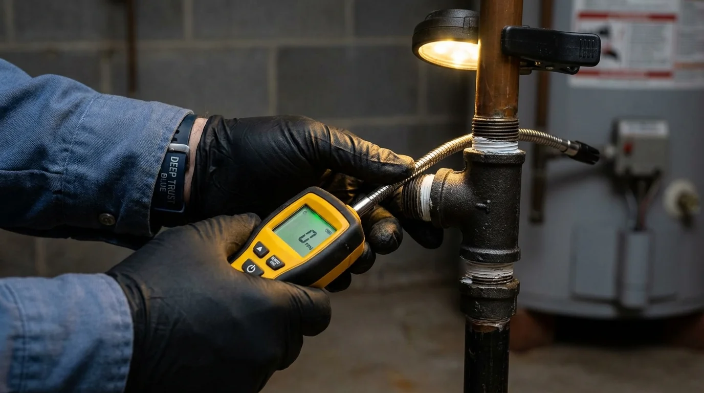 Gas leak detection with electronic sniffer by Johns Plumbing LLC in Flushing