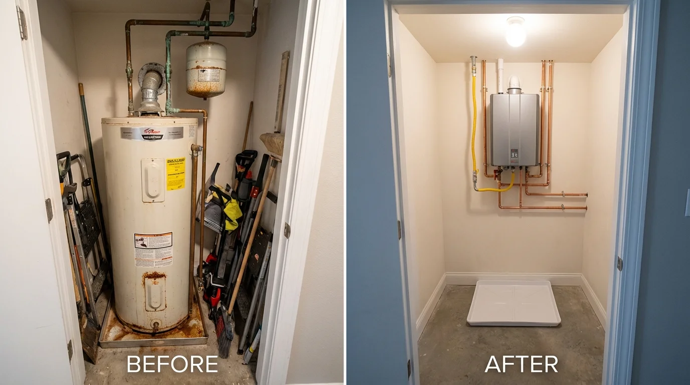 Tank water heater versus wall-mounted tankless unit comparison for Flushing, MI homeowners